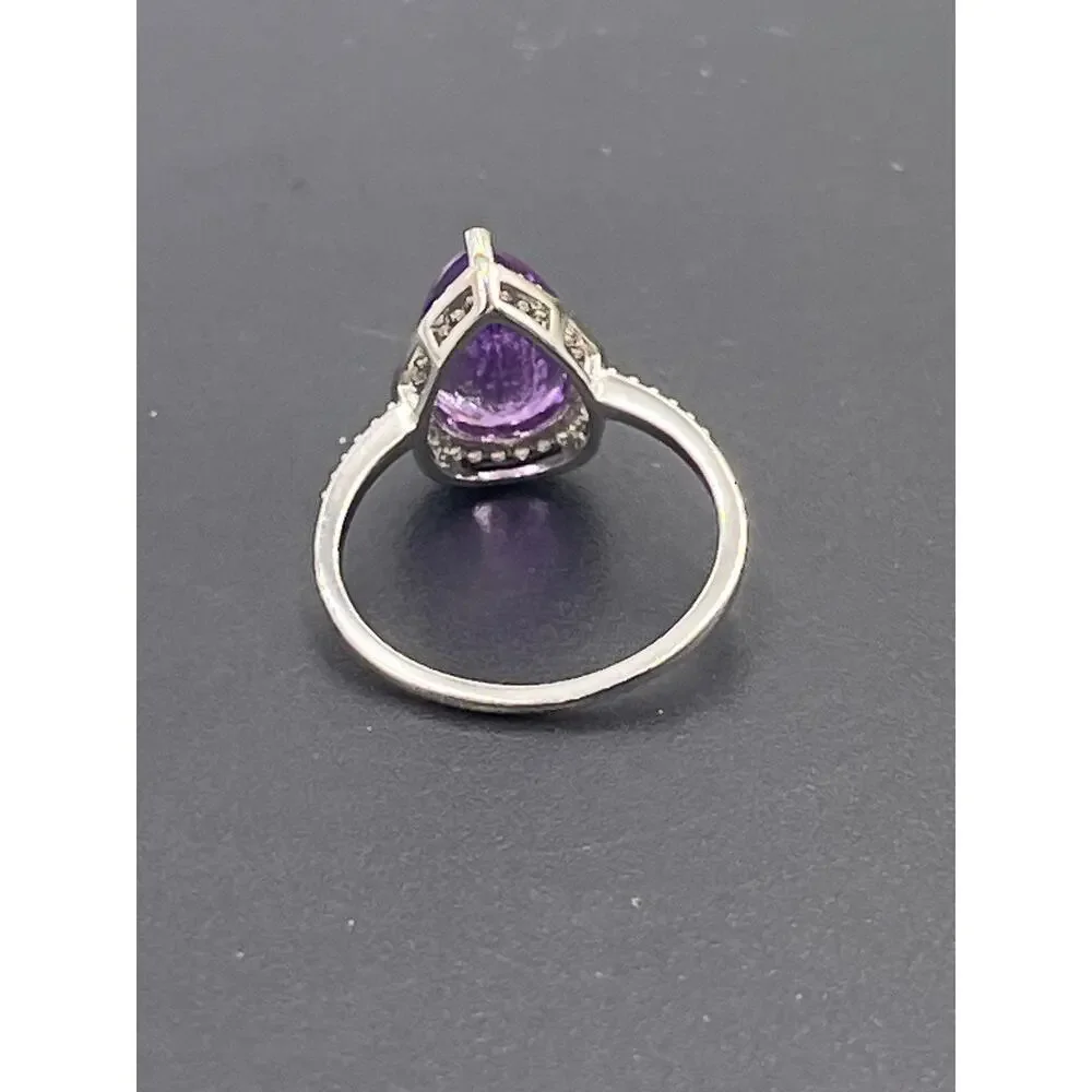 S925 Sterling Silver Pear‎ Shaped Purple Amethyst CZ ring Sze 8.25